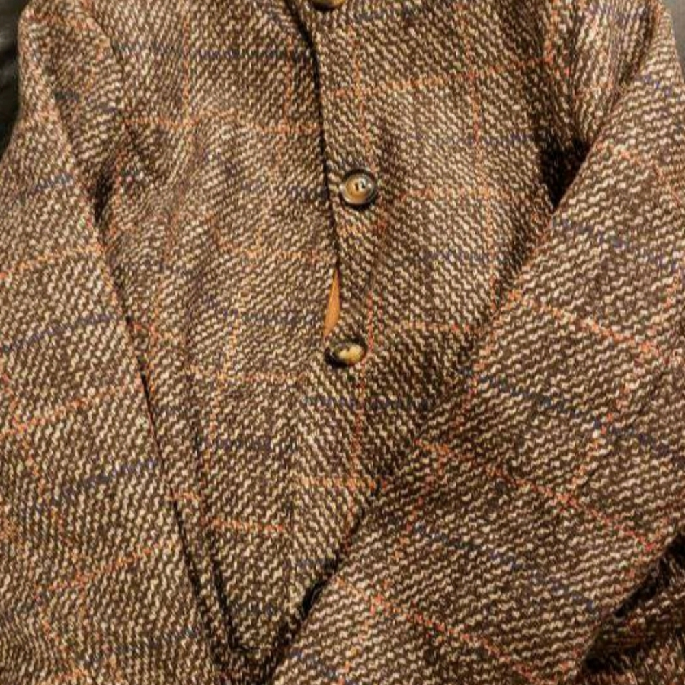 Tweed plaid brown casual trench coat jacket - Picture 9 of 10